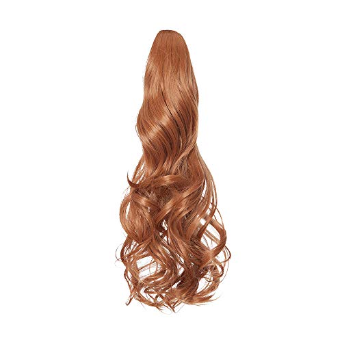 18"(45cm) SEGO Coleta Postiza Rizada con Pinza Pelo Sintético Se Ve Natural [Castaño Caoba Claro] Extensiones de Cabello Clip Cola Larga Ponytail (140g)