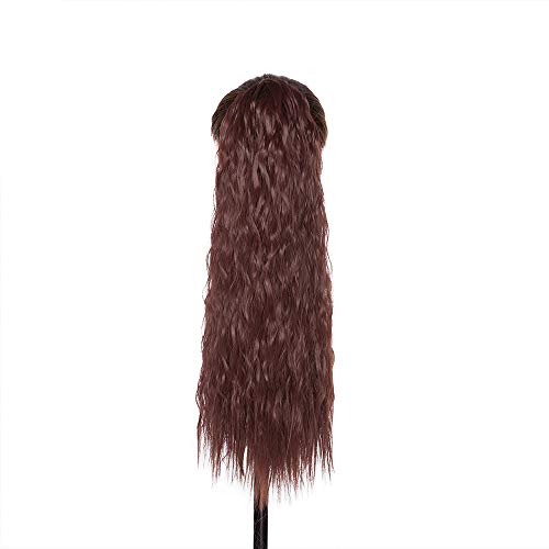 18"(45cm) SEGO Coleta Postiza Rizada [Corn Wave] Pelo Sintético Se Ve Natural [Castaño Caoba Oscuro] Larga Extensiones de Cabello Clip Moño Postizo Pelucas Invisibles (140g)