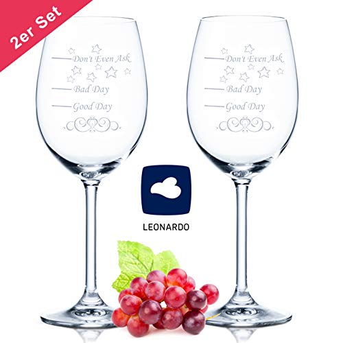 2 copas de vino Leonardo XL – Good Day Bad Day Don't Even Ask – Regalo de cumpleaños – Regalo divertido – Adecuado como copas de vino blanco copas de vino tinto – Regalo original – Copas de vino