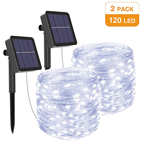 [2 Pack] Guirnaldas Luces Exterior Solar, Litogo Luces Led Solares Exteriores Jardin 12m 120 LED 8 Modos Cadena de Luces Decoracion para Navidad, Terraza, Fiestas, Bodas, Patio, Jardines, Festivales