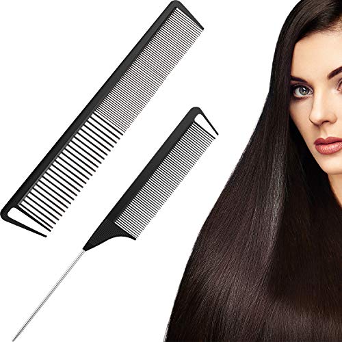 2 Peines de Fibra de Carbono Peine de Cola de Rata Peine con Dientes Anchos y Finos Herramientas de Cuidado de Cabello de Peluquería Salón para Mujer Hombre con Diferentes Tipos de Pelos