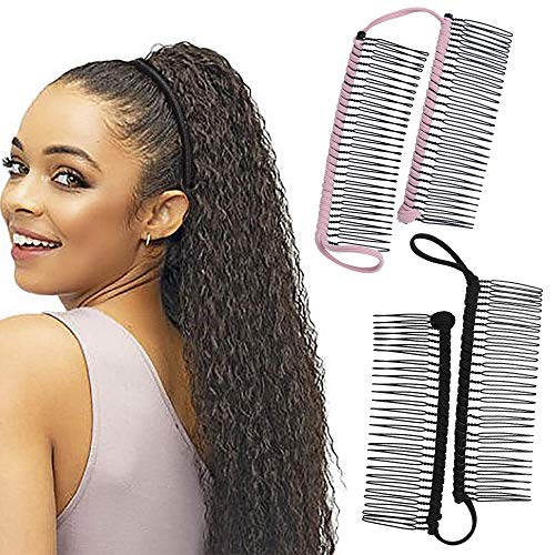 2 piezas Clips de pelo de plátano vintage Accesorio para el cabello elástico 30 dientes Clips de peine de plátano para cabello rizado ondulado grueso grueso naturalmente rizado (negro/rosa)