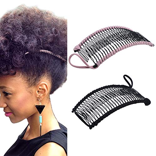 2 piezas Clips de pelo de plátano vintage Accesorio para el cabello elástico 30 dientes Clips de peine de plátano para cabello rizado ondulado grueso grueso naturalmente rizado (negro/rosa)