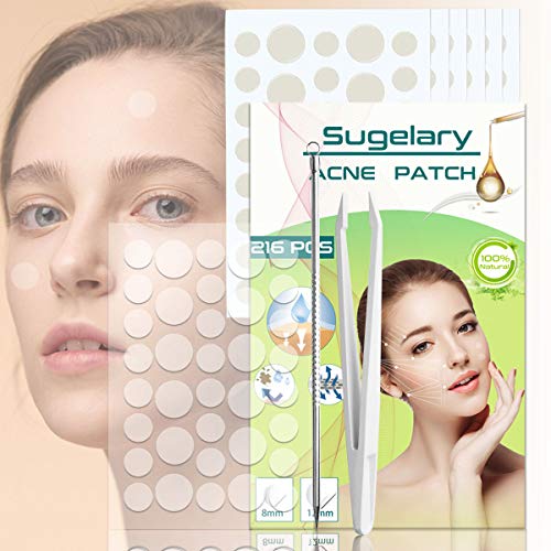 216 PCS Parches de Acné, Parches Acne hidrocoloide Invisible de 8/12mm Enmascara los Abscesos Tratamiento del Acné Enrojecimiento/Absorbe Secreciones Repara la Piel del Acné Para Hombres/Mujeres