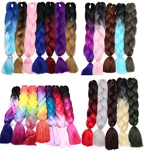 24"(60cm) SEGO 5PCS Extensiones de Pelo Sintético para Trenzas Africanas [Negro & Violeta Violín & Azul Oscuro] Cabello Se Ve Natural sin Clip Crochet Braiding Twist Hair Extensions (500g)