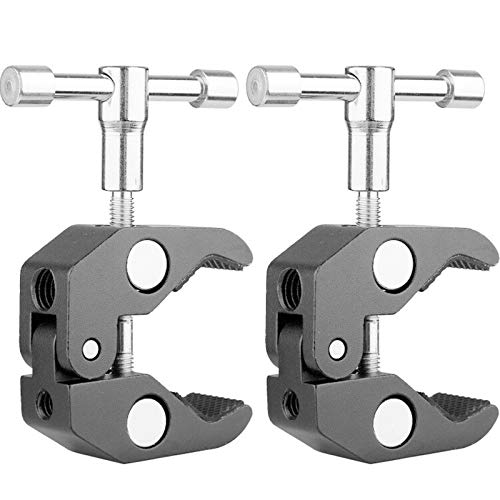 2Pack ChromLives súper pinza cámara super cangrejo Fotografía de 1/4 "y 3/8" Abrazadera de varilla de rosca para cámaras Rig DSLR, varillas, luces, paraguas, ganchos, estantes, placa, barras