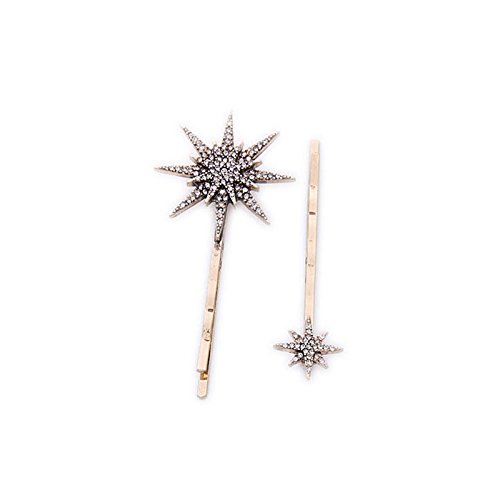 3 pcs Vintage Palillos de Pelo Cabello Varillas Clip de metal y Cristal geométrico hueco Accesorios de Peinado, Estrellas, luna-Lumanuby