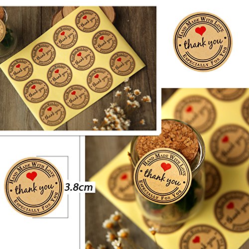 300pcs (3.8 * 3.8cm) Etiqueta Adhesiva Pegatina Kraft Sello Scrapbooking Gracias con Thank You Corazón para Bolsa Papel Jabón Regalo Recuerdo para Invitados Boda Aniversario Fiesta de Cumpleaños