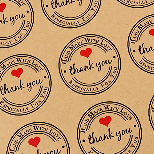 300pcs (3.8 * 3.8cm) Etiqueta Adhesiva Pegatina Kraft Sello Scrapbooking Gracias con Thank You Corazón para Bolsa Papel Jabón Regalo Recuerdo para Invitados Boda Aniversario Fiesta de Cumpleaños