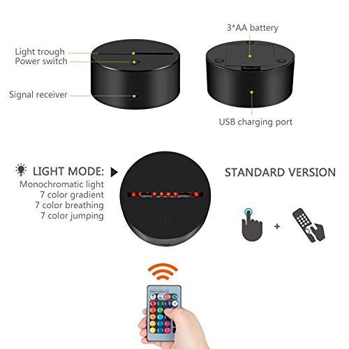 3D Ilusión óptica Lámpara LED Luz de noche Deco LED Lámpara 7 colores de control remoto con Acrílico Plano & ABS Base & Cargador usb (Star Wars)