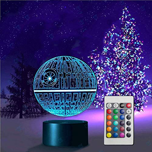 3D Ilusión óptica Lámpara LED Luz de noche Deco LED Lámpara 7 colores de control remoto con Acrílico Plano & ABS Base & Cargador usb (Star Wars)