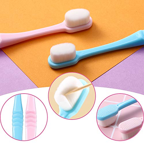 4 Cepillos de Dientes Suave Cepillo de Dientes de Micro Nano Cepillo de Dientes Manual de Cerdas Extra Suaves con 20,000 Cerdas Encías Frágiles Niños Adultos (Azul y Rosa Suave, Blanco y Negro Onda)