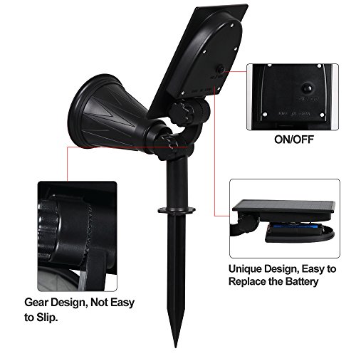 (4 Unidades) T-SUN Foco Solar, Impermeable Luces Solares Exterior, Luz de Jardín, 2 Modos de Iluminación Opcionales, ángulo de 180° Ajustable, Luz de Proyecto Solar para Entrada, Camino.(Verde)
