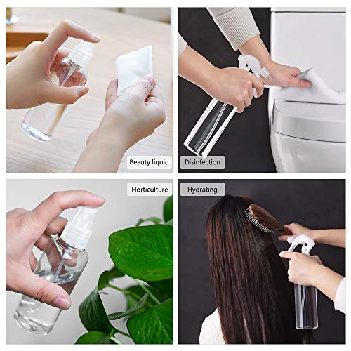 4PCS - Botella de Spray Plástico, (2x50ml + 2x300ml) Transparentes Botes de Pulverizacion Vacíos para Perfume, Botella Cosmetica Atomizador Pulverizador Recipientes para Viaje/Desinfeccion