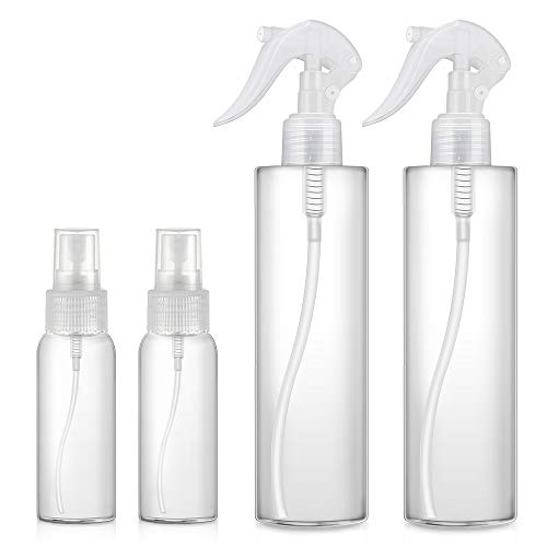 4PCS - Botella de Spray Plástico, (2x50ml + 2x300ml) Transparentes Botes de Pulverizacion Vacíos para Perfume, Botella Cosmetica Atomizador Pulverizador Recipientes para Viaje/Desinfeccion