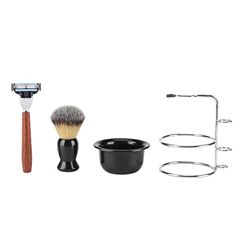 4Pcs Kit de Afeitar Set de Cepillos con Soporte de Acero Inoxidable Sostenedor de Afeitar Shaver Shaving Bowl para Hombres Manual Shave