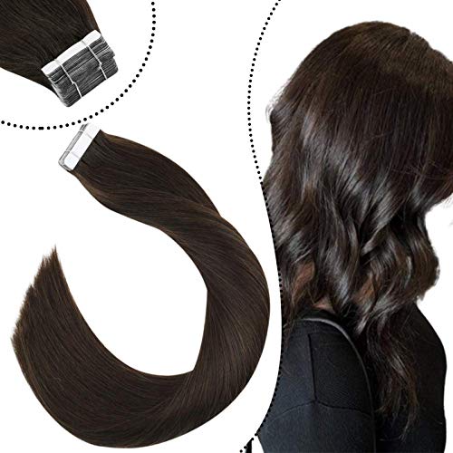 [6% De Descuento Día De La Madre] Ugeat 18Pulgada Double Sided Tape in Hair Extensions Adhesiva Glue in Extensiones de Cabello Humano Real 2,5g/s 50g/Paquete # 2 El Marrón Más Oscuro