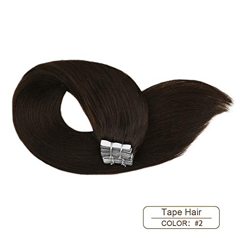 [6% De Descuento Día De La Madre] Ugeat 18Pulgada Double Sided Tape in Hair Extensions Adhesiva Glue in Extensiones de Cabello Humano Real 2,5g/s 50g/Paquete # 2 El Marrón Más Oscuro