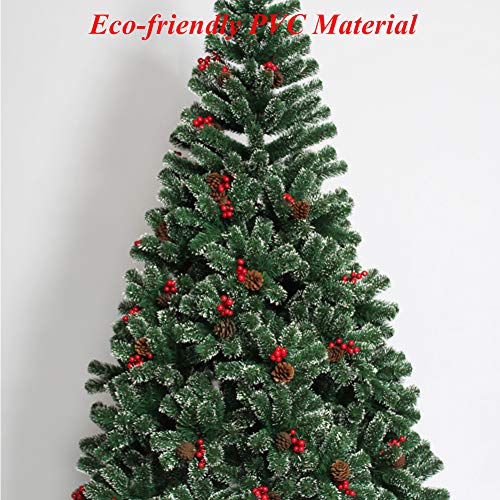 6 Ft Eco-amistoso PVC Árbol De Navidad, Artificial Premium Con Bisagras Completo Decoración Navideña Decorado Con Piñas Frutos Rojos,cifrado Abeto Abeto Navidad Para El Partido Tienda-verde 6ft(180cm)