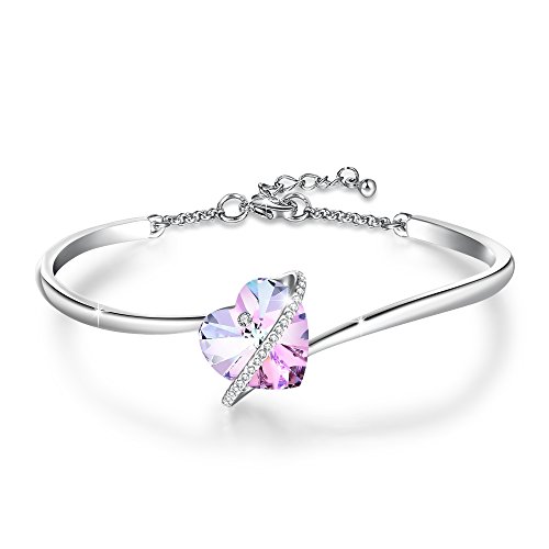 7 Pulgadas Pulseras de Corazón Azul Púrpura Ajustable para Mujer Brazalete Pulseras de Oro Rosa con Cristales de Swarovski Pulsera de Mamá Regalos de Cumpleaños para Mujer Mamá (A-pink)