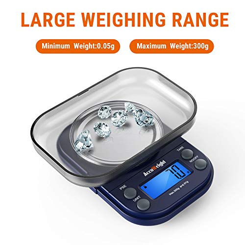 ACCUWEIGHT 255 Mini Báscula de Precisión Digitale para Joyería 300g x 0,01g Balanza de Portátiles Multifuncional con Pantalla LCD Retroiluminada, 6 Unidades, Función de Tara y Conteo (PCS)