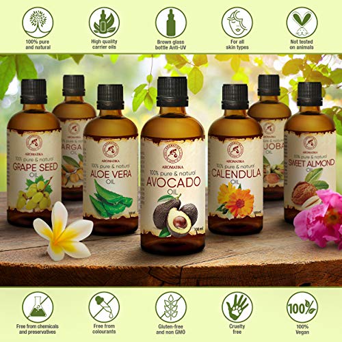 Aceite de Aguacate 100ml - Persea Americana - Sudáfrica - 100% Puro y Natural - Cuidado Intensivo para Piel - Cuerpo - Ideal para Belleza - Masaje - Prensado en Frío