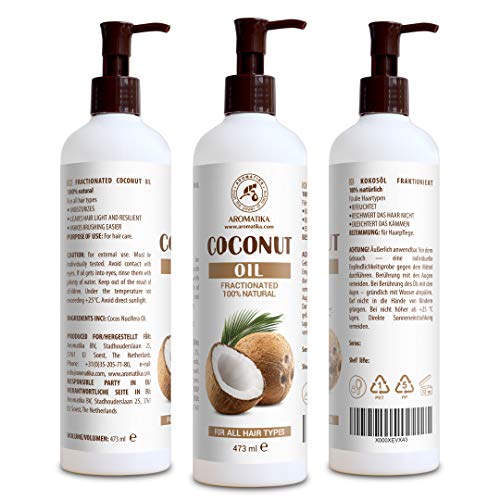 Aceite de Coco Fraccionado 480ml - Cocos Nucifera Oil - Germany - 100% Puro y Natural - Grandes Beneficios para la Piel - Cabello - Excelente con Aceite Esencial - Aromaterapia - Masaje