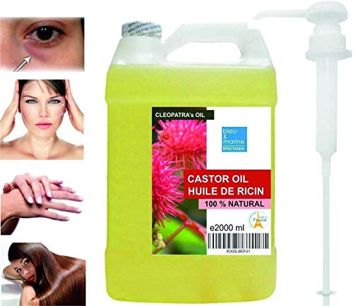 Aceite de Ricino Prensado en frío 2000 ml Con dispensador- Castor Oil - Anti bolsas, Cabello, Rostro, Uñas - Vegano, Sin hexano, No OGM