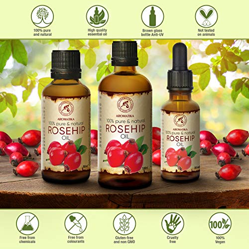 Aceite de Rosa Mosqueta 100ml - Rosa Canina Fruit Oil - Chile - Prensado en Frío - 100% Puro y Natural - Aceites Base - Aceite de Semilla de Rosa Mosqueta - Cuidado de Cara - Cuerpo - Cabello