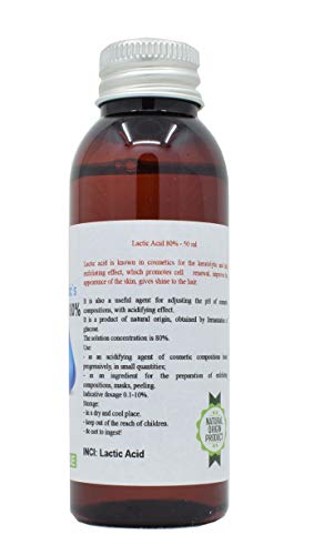 Ácido láctico 80% - 50 ml – Control de pH, cuidado de la piel, cuerpo y cabello, despegado, rejuvenecimiento y aclarado tratamientos, queratólico, exfolia la piel