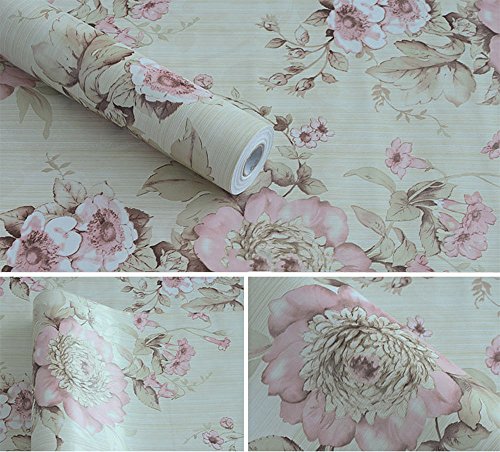 Adhesivo decorativo rosa peonía flores papel de contacto estante maletero Peel y Stick extraíble papel pintado para estantes cajón muebles pared artes y manualidades decoración 45 x 200 cm