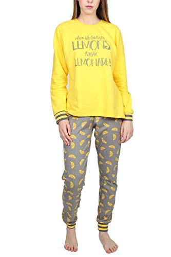 ADMAS Pijama Manga Larga Lemon para Mujer, Color Amarillo, Talla XL