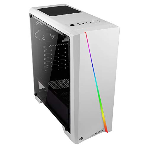 Aerocool Cyclon, Caja de Ordenador Para Pc (Semitorre, Atx, Panel Lateral Acrílico, Led Rgb en Panel Frontal, 13 Modos de Iluminación, Incluye Ventilador Trasero 12Cm, USB 3.0), Blanco