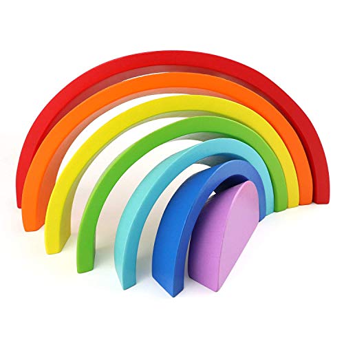 Afunti De Madera Arco Iris Apilado Juego Aprendizaje Juguete Geometría Bloques De Construcción Juguetes Educativos para Niños Bebé 7 Colores