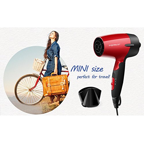 Aigostar Linda 32GQT - Secador de pelo de viaje diseño portátil. Doble voltaje. Mango plegable y 1400 watios de potencia. Dispone de 2 velocidades. Protección contra el sobrecalentamiento. Color rojo