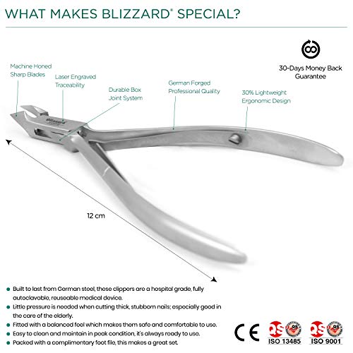 Alicate Cutícula Blizzard - Pinza Cutícula 12 cm, Superpuesto 5mm - Acero Inoxidable Forjado Alemán - Manicura y Podología Profesional - Dispositivo Médicos, Marcado CE