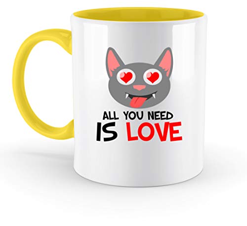 All you need is love - Solo necesitáis amor - Gatos, corazon, tierno - Taza -330ml-amarillo