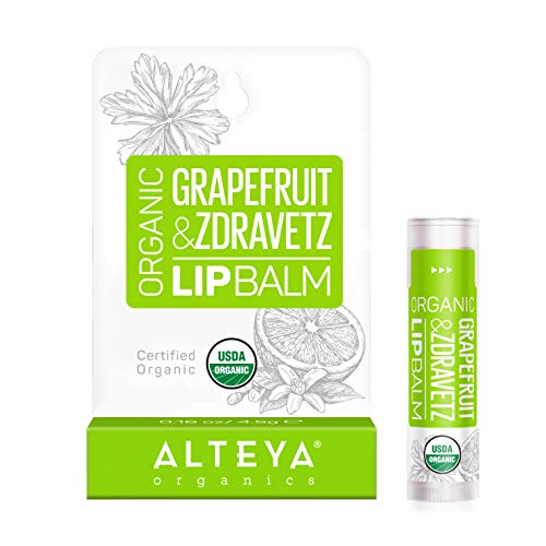 Alteya Organic Bálsamo Labial de Pomelo y Geranio 5 gr – USDA Certificado Orgánico Bio Producto Natural para Cuidado Labial Basado en Aceites Esenciales Hidratantes y Mantequillas Botánicas Nutritivas