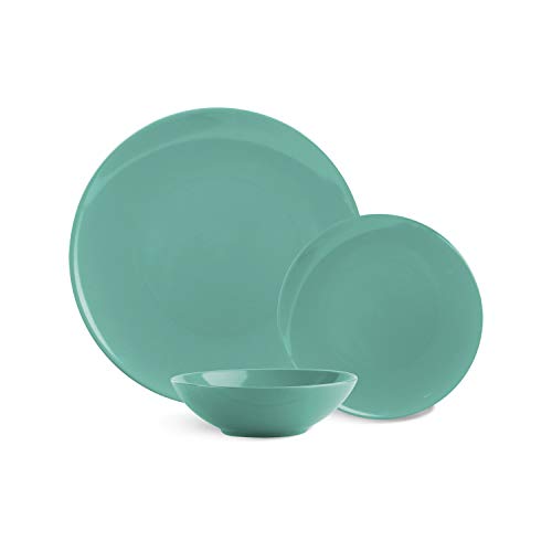 AmazonBasics - Vajilla de gres para 6 personas, color Menta, 18 piezas