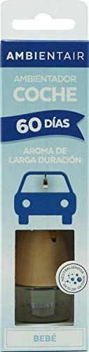 Ambientair. Ambientador para Coche Colonia Infantil, Bebé. Ambientador sin Alcohol con tapón de Madera. Fragancia Suave y Duradera Que no Causa mareos ni irritación.