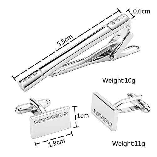 AnazoZ Alfileres Corbata Hombre Alfiler y Gemelos Rectangular Circonita Plata Alfiler y Gemelos Plata Alfiler de Corbata y Gemelos