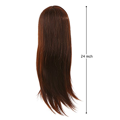 Anself Maniquí de cabeza para práctica de peluquerías,30% 61cm del pelo humano,color marrón oscuro(con soporte)