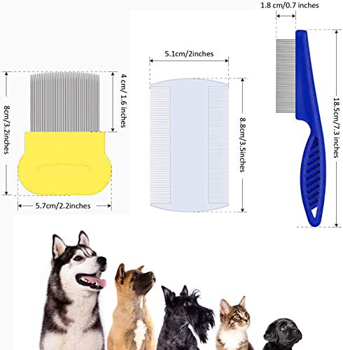 AOSEA 6 Piezas Peine para pulgas para Gatos, Perros, piojos, peines de Dientes Finos, Peine de peluquería para Eliminar Las Marcas de Pelo flotantes, Herramienta de eliminación de garrapatas