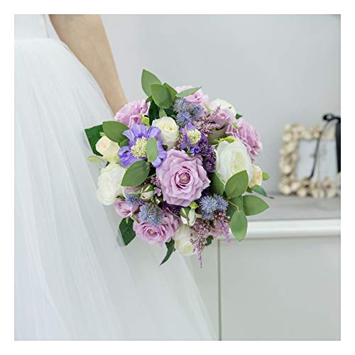 Aqiong Hibeilinq Broche de Novia Novia de la Boda New Western Purple Rose Ramos de Flores de Seda Artificial Accesorios de Boda Buque de Noiva Ramo de la Boda (Color : Purple)