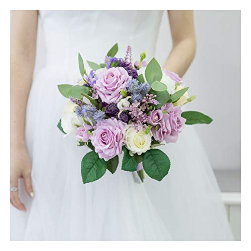 Aqiong Hibeilinq Broche de Novia Novia de la Boda New Western Purple Rose Ramos de Flores de Seda Artificial Accesorios de Boda Buque de Noiva Ramo de la Boda (Color : Purple)