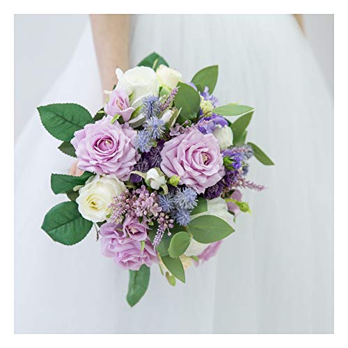 Aqiong Hibeilinq Broche de Novia Novia de la Boda New Western Purple Rose Ramos de Flores de Seda Artificial Accesorios de Boda Buque de Noiva Ramo de la Boda (Color : Purple)