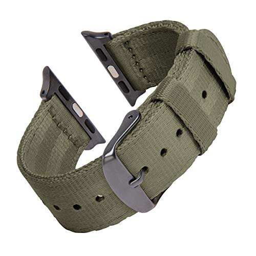 Archer Watch Straps | Cinturón de Seguridad Correa de Reloj de Nailon para Apple Watch, Hombre y Mujer | Verde Oliva/Gris Espacial, 42/44mm