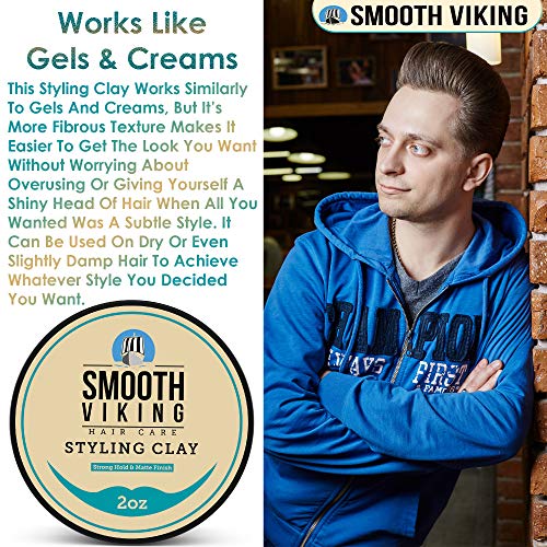 Arcilla de Peinado para Hombre - Crema con Fijación Fuerte y Acabado Mate - Producto para Dar Textura, Densidad y Modernidad al Peinado - Sin Brillos - 57 g aprox. - Smooth Viking