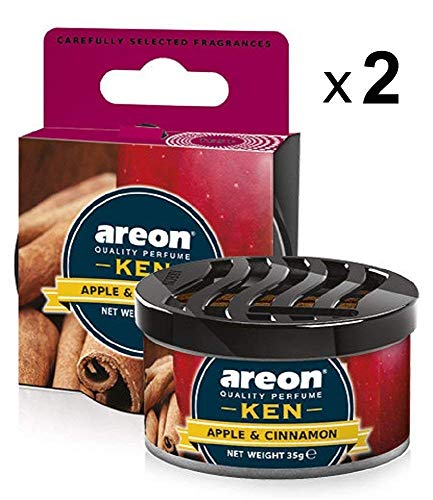 Areon Fresco Ambientador Coche Hogar Aire Canela Manzana Casa Olor Fruit Dulce Lata Debajo Asiento Perfume Original Rojo 3D ( Apple and Cinnamon Pack de 2 )