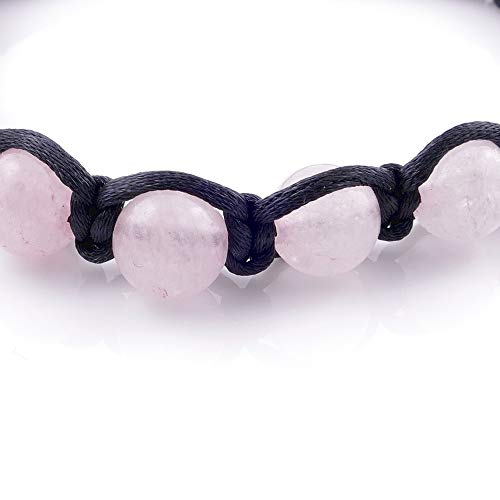 ARITZI – Pulsera con Nudo corredizo con Bolas de Piedra Natural de 8 mm – Piedras de Cuarzo Rosa